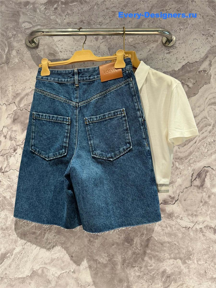 L0ew* anagram embroidered denim shorts