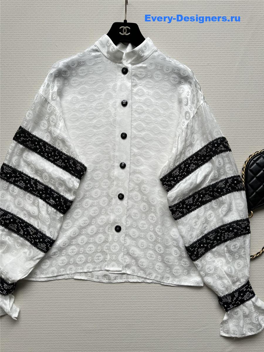 Ch**el stand collar silk shirt