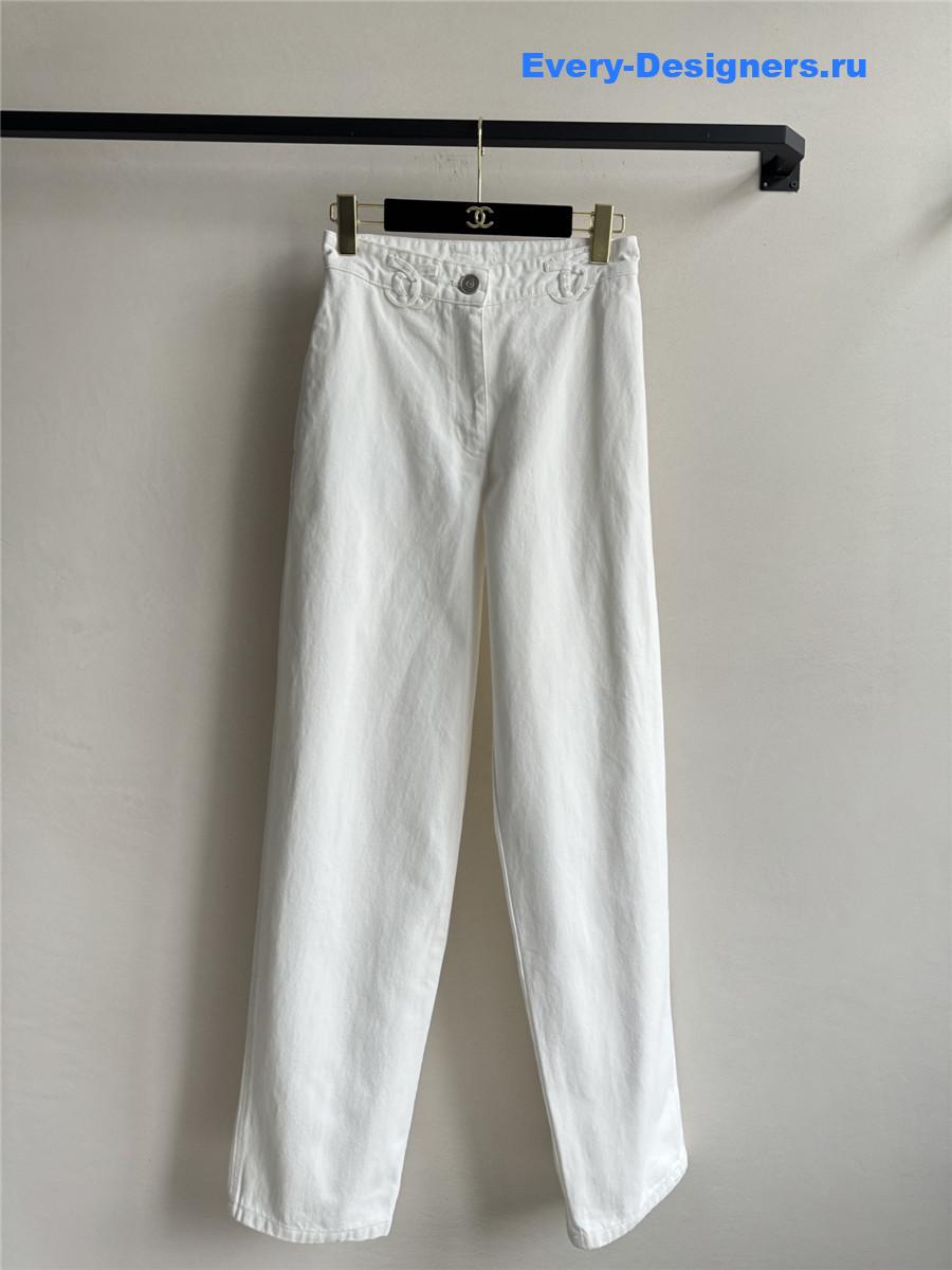 Ch**el logo white denim trousers