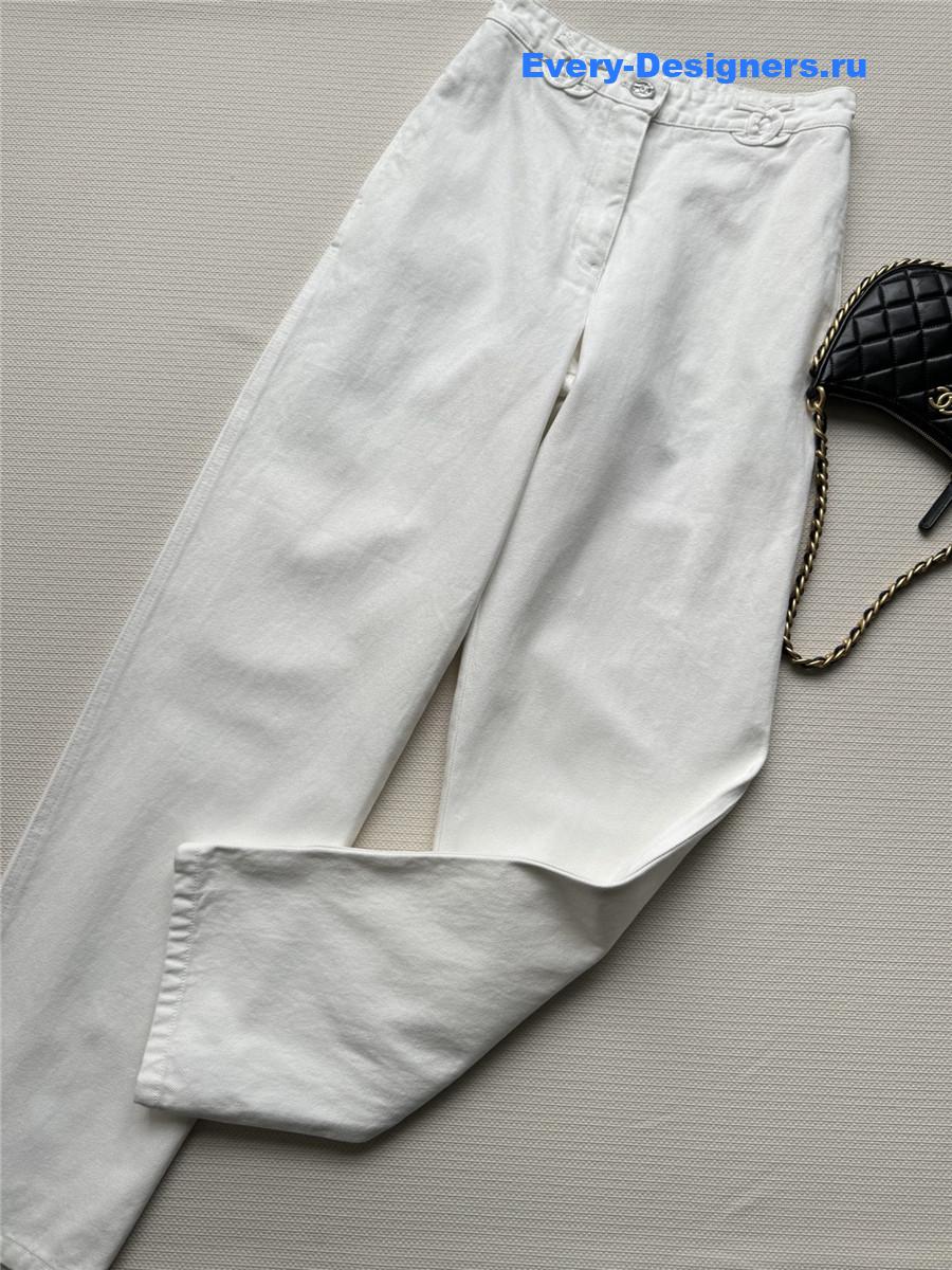 Ch**el logo white denim trousers