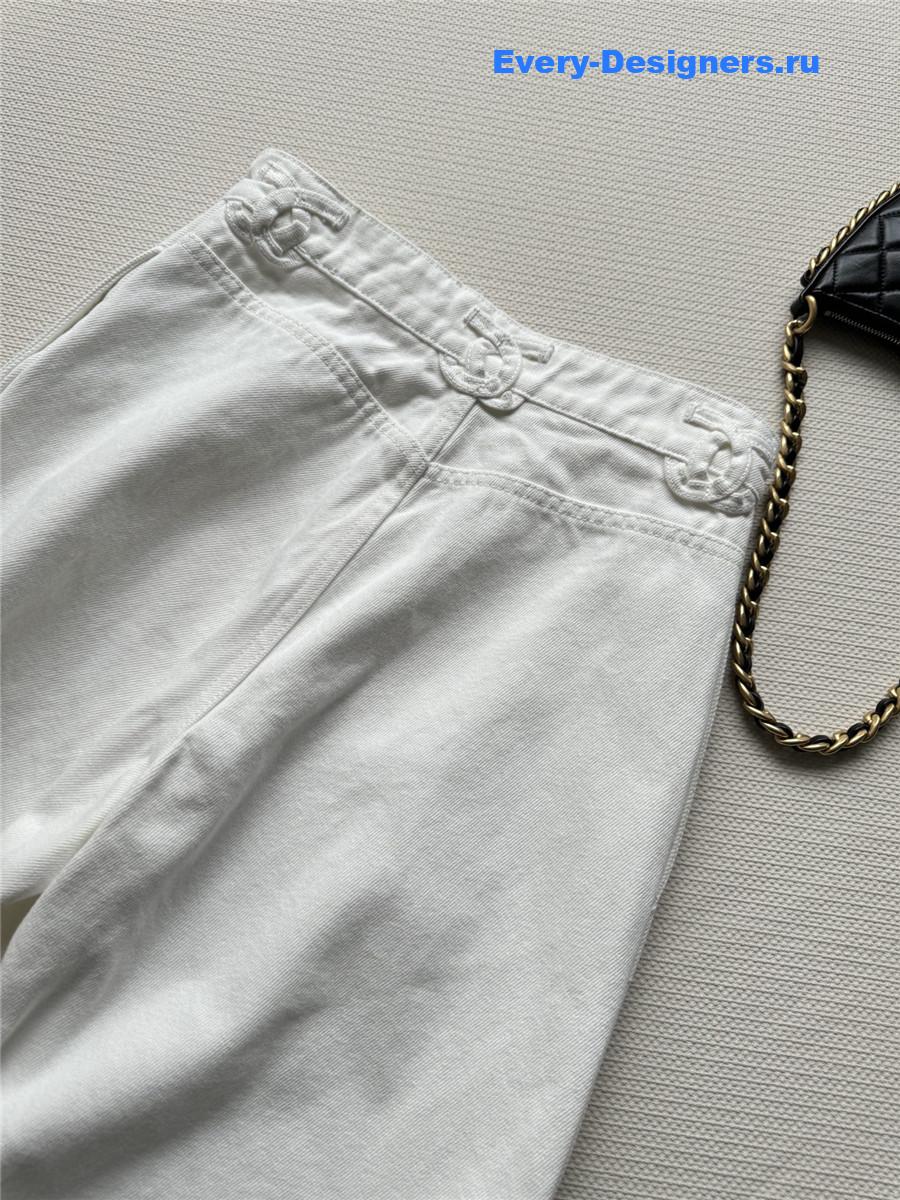 Ch**el logo white denim trousers