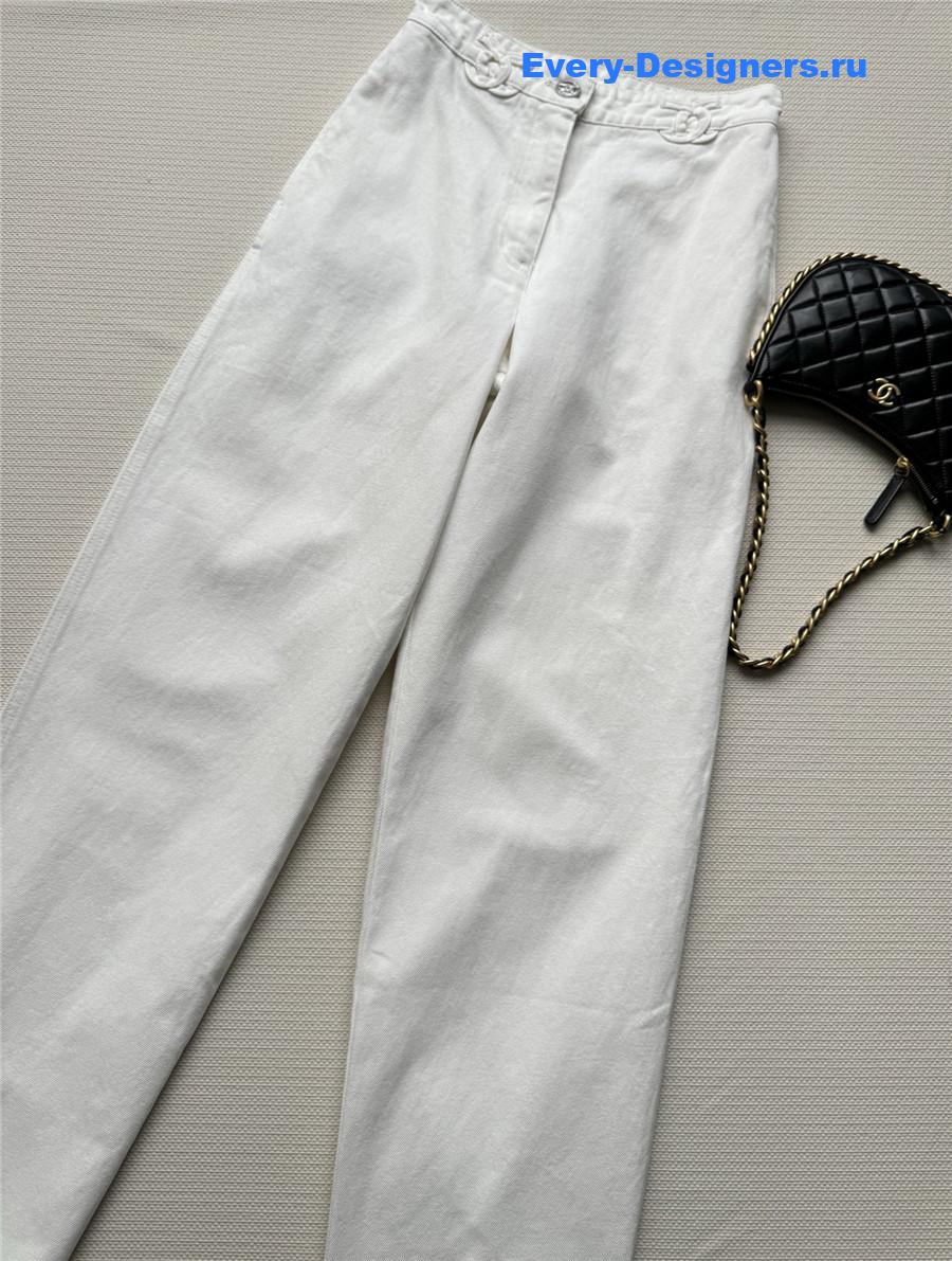 Ch**el logo white denim trousers