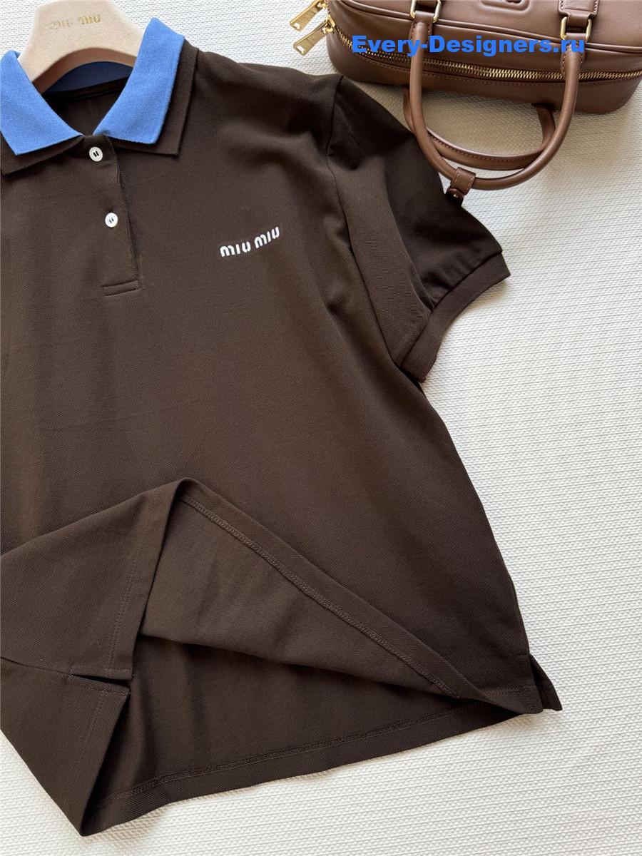 Miu Miu Cocoa/Pervinca Cotton Piqué Polo Shirt
