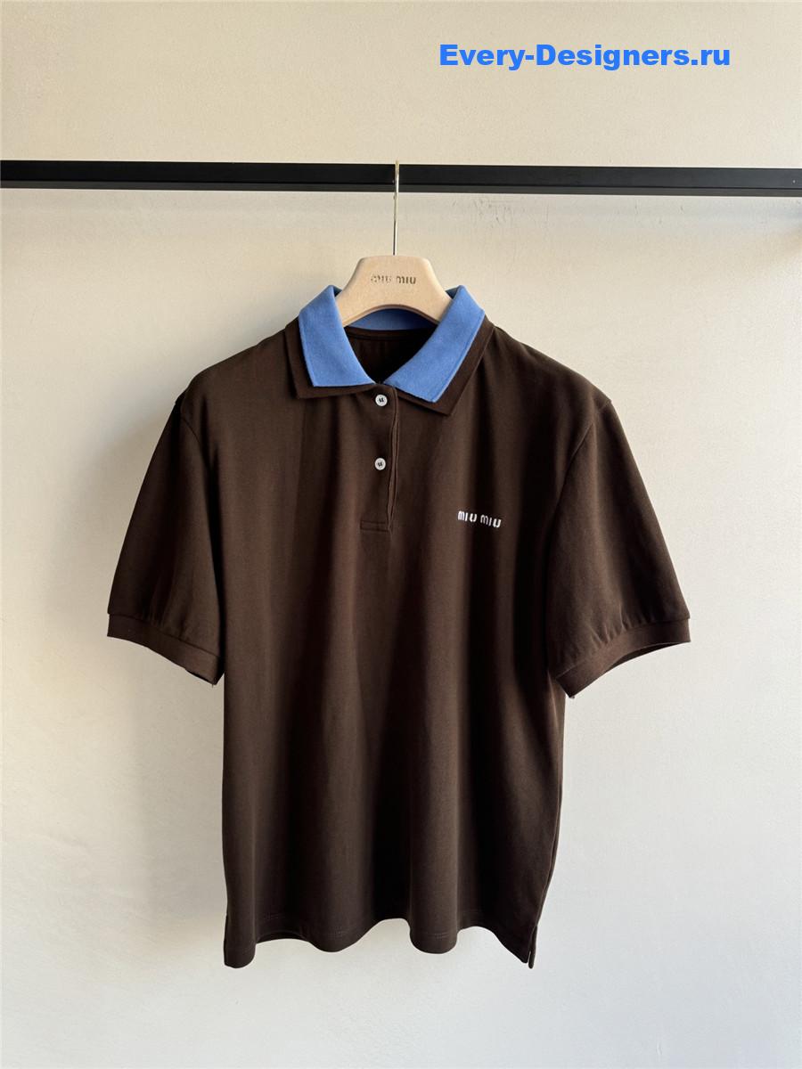 Miu Miu Cocoa/Pervinca Cotton Piqué Polo Shirt
