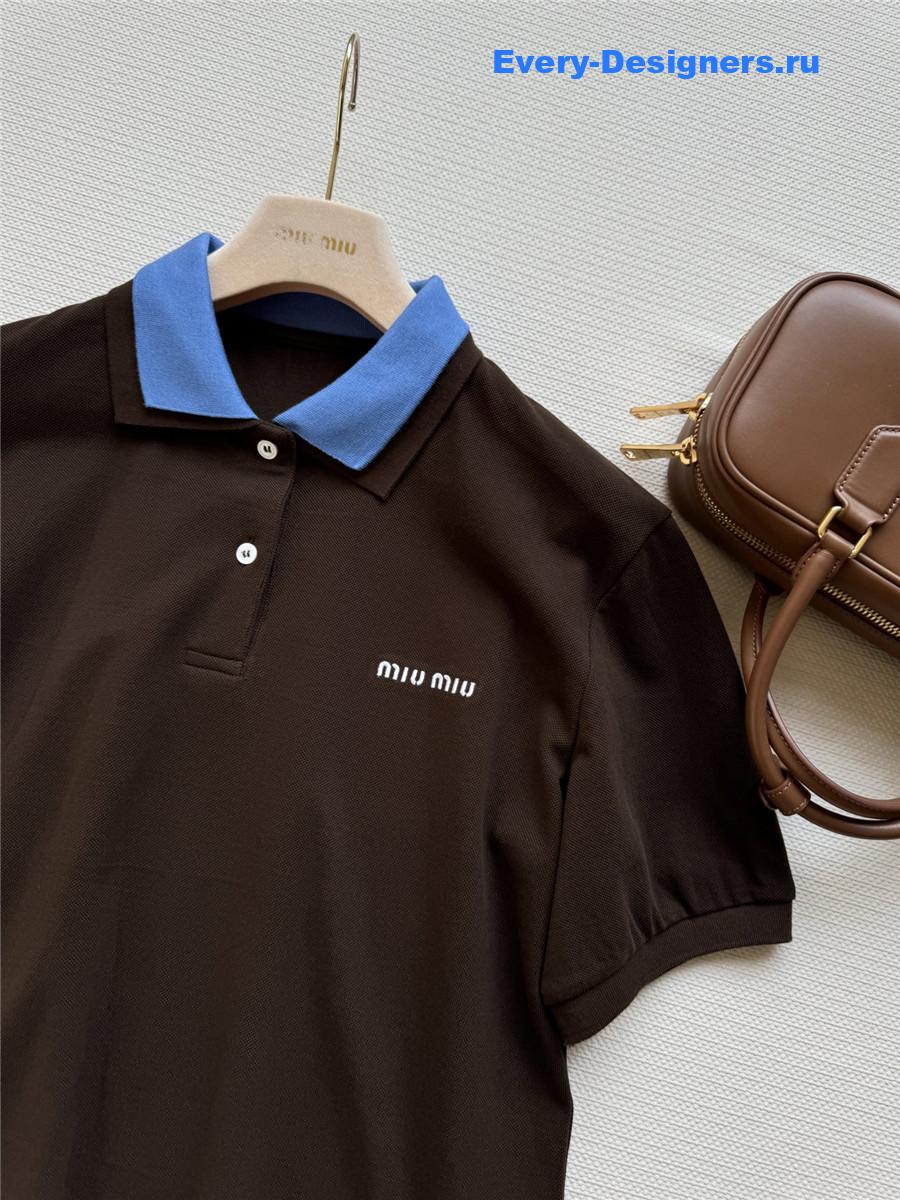 Miu Miu Cocoa/Pervinca Cotton Piqué Polo Shirt