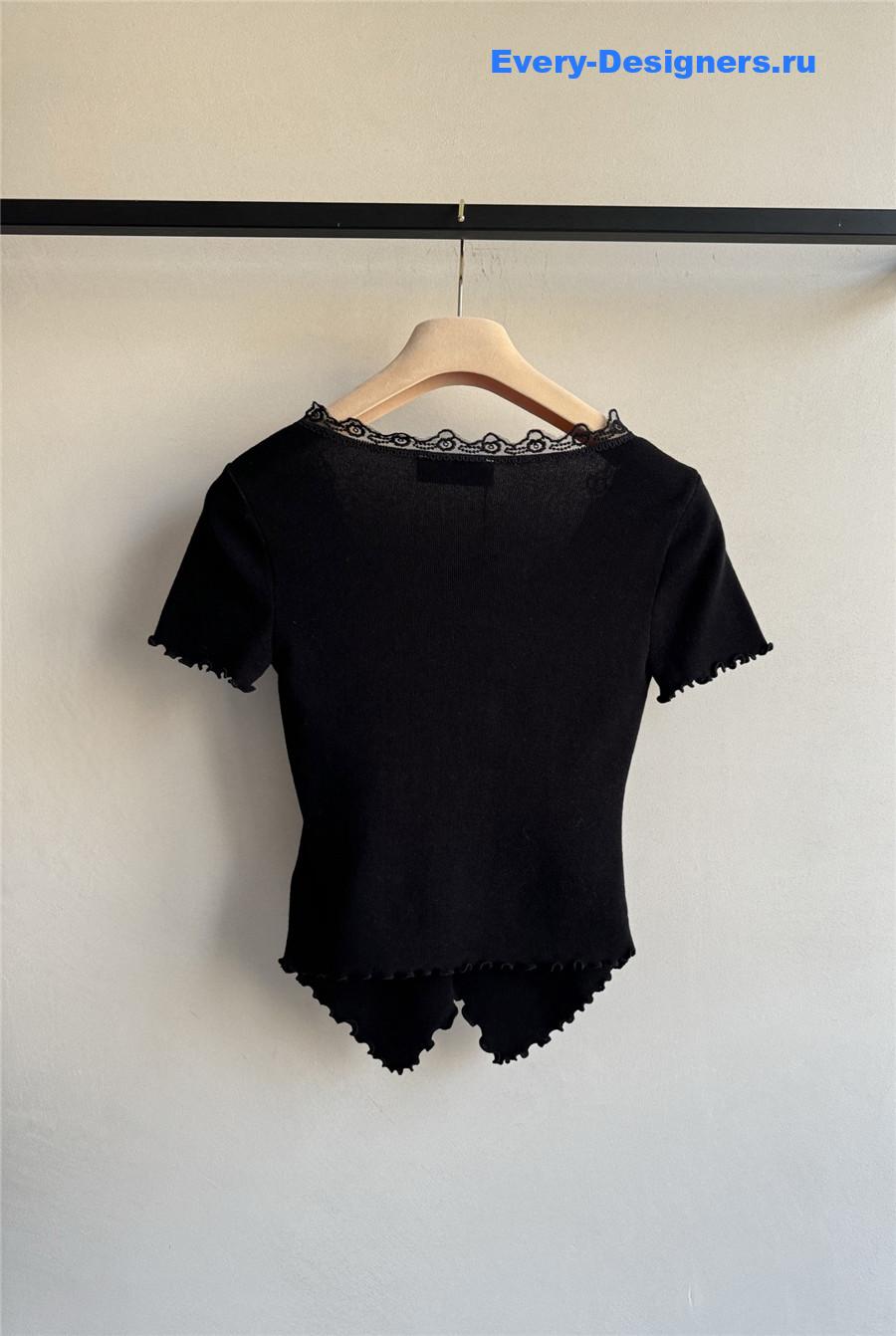 Miu Miu Wave Lace Knit Top Black
