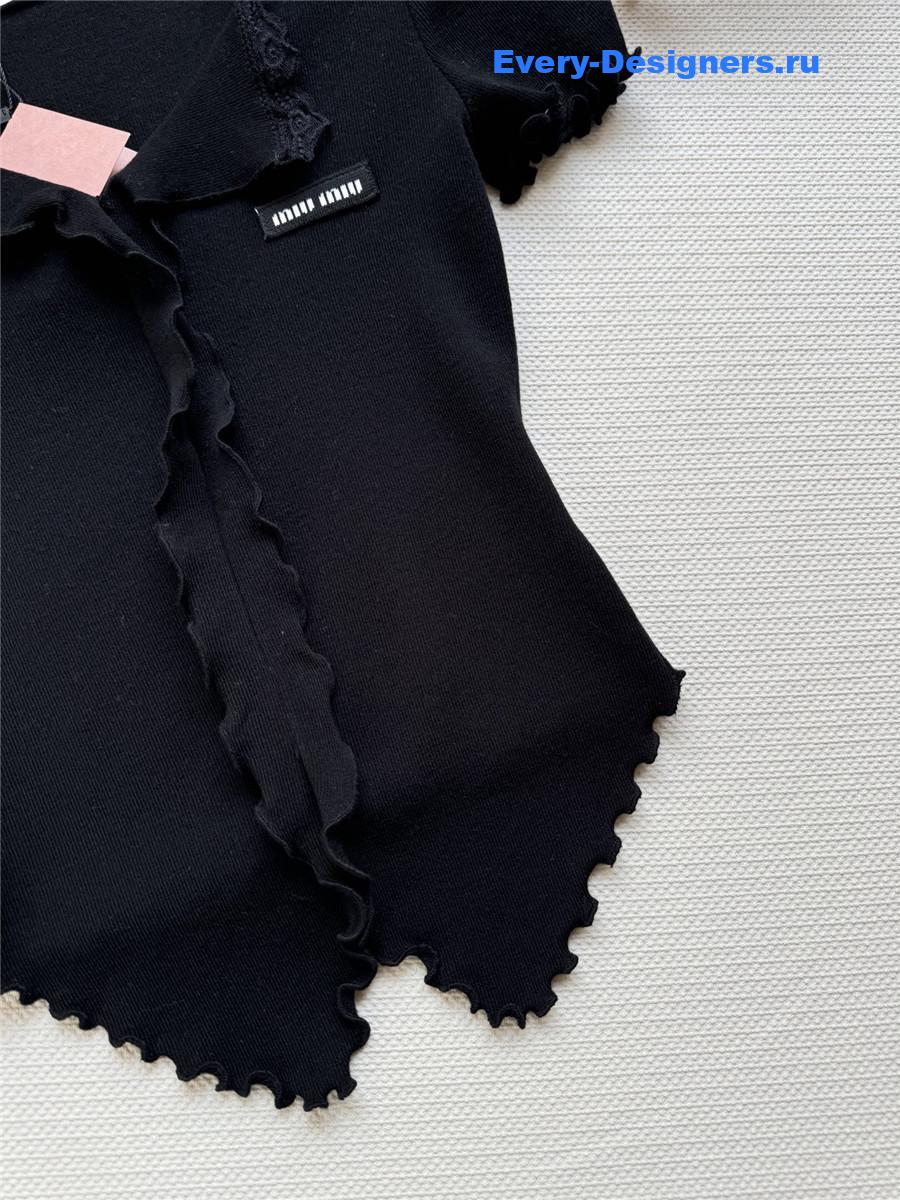 Miu Miu Wave Lace Knit Top Black