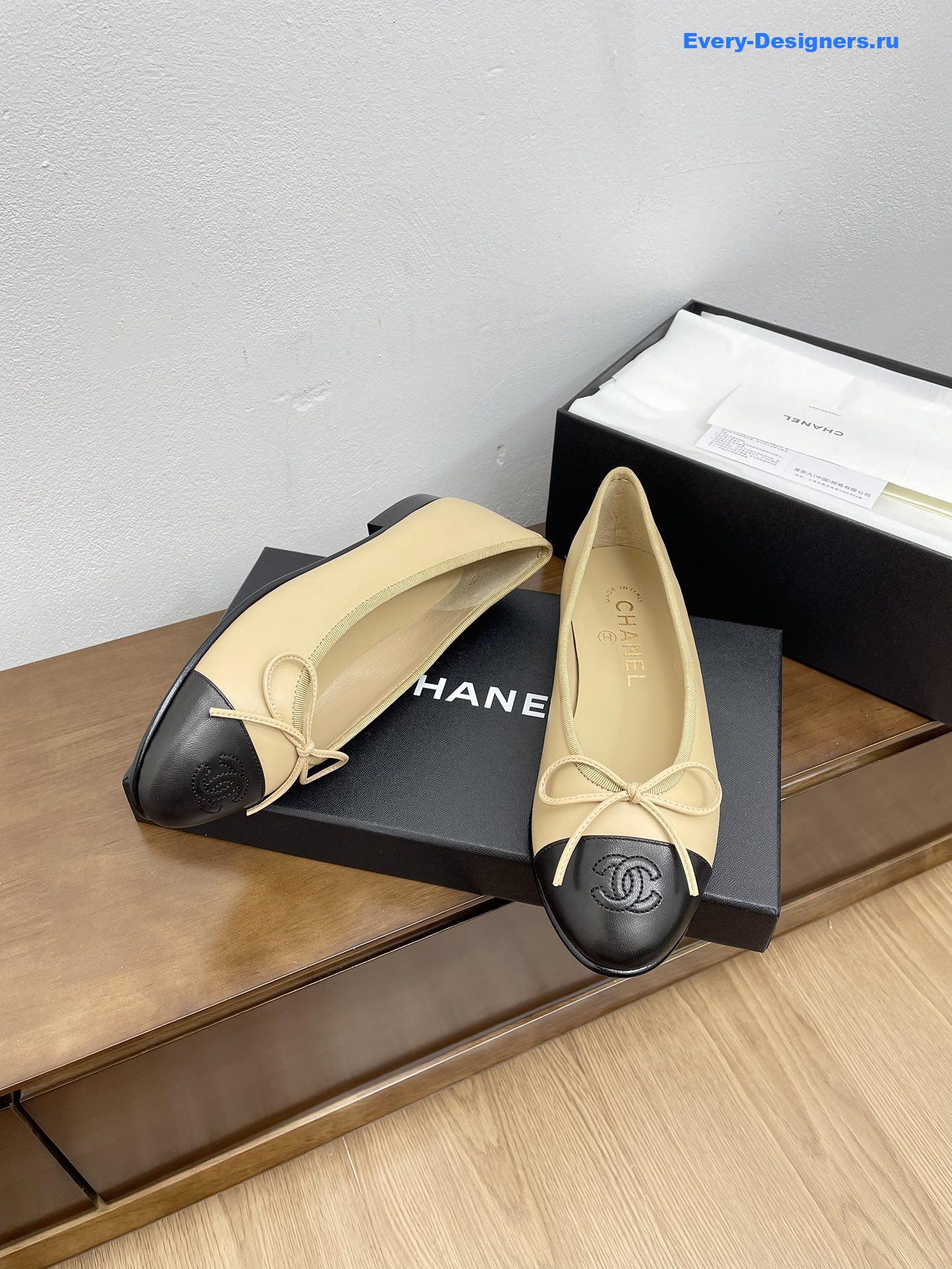 Ch**el black leather cap-toe ballerina flats