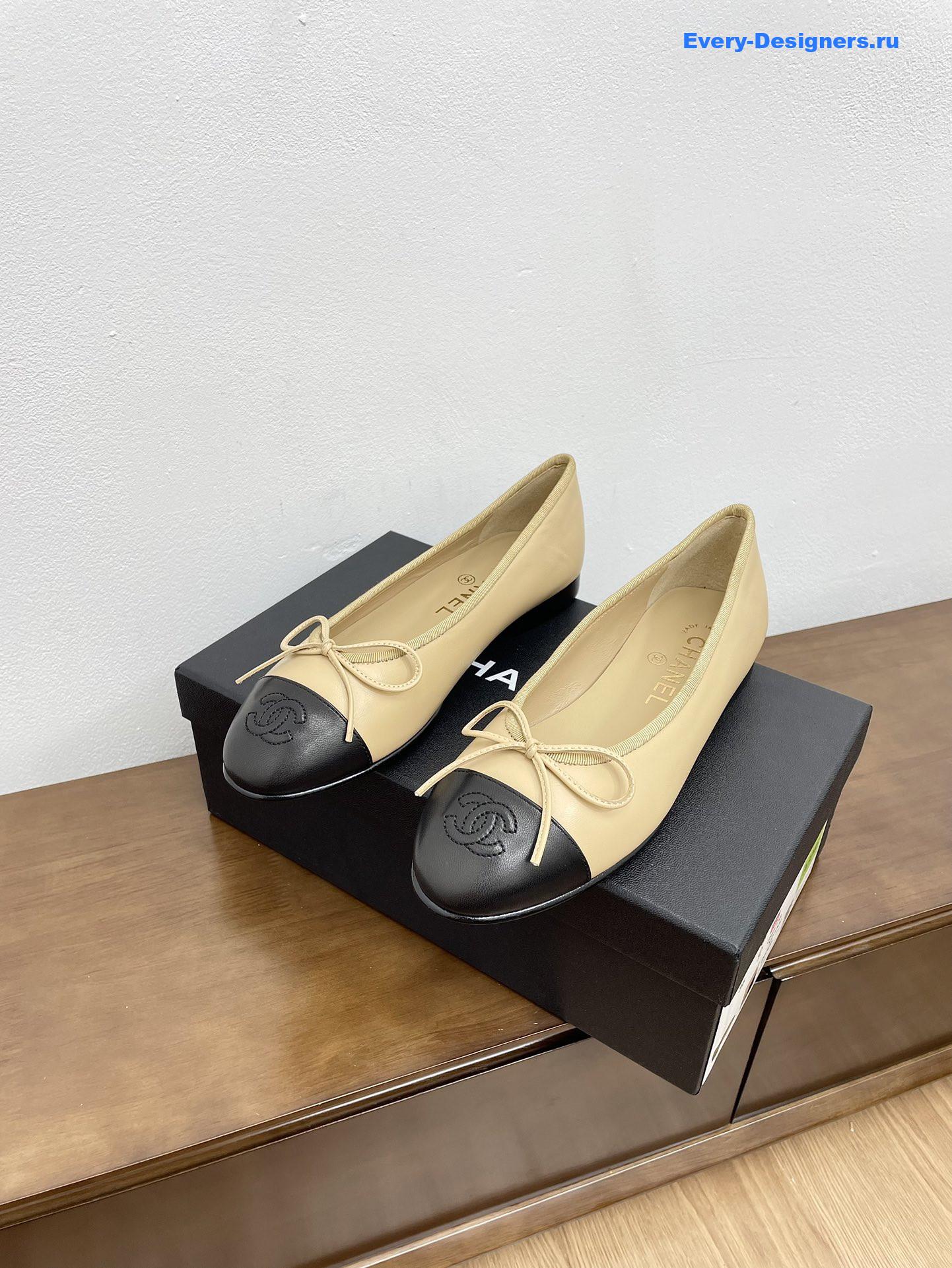 Ch**el black leather cap-toe ballerina flats