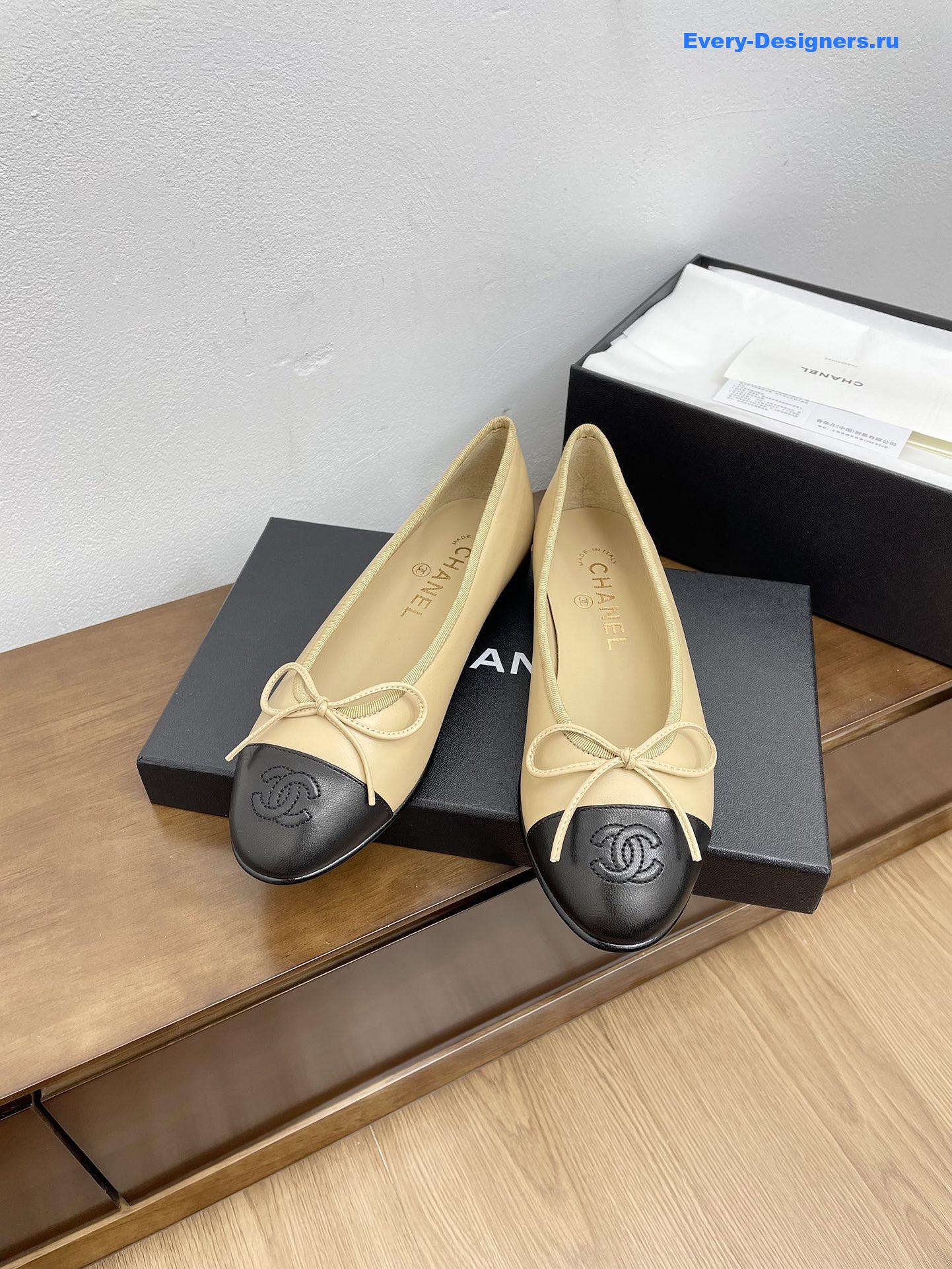 Ch**el black leather cap-toe ballerina flats