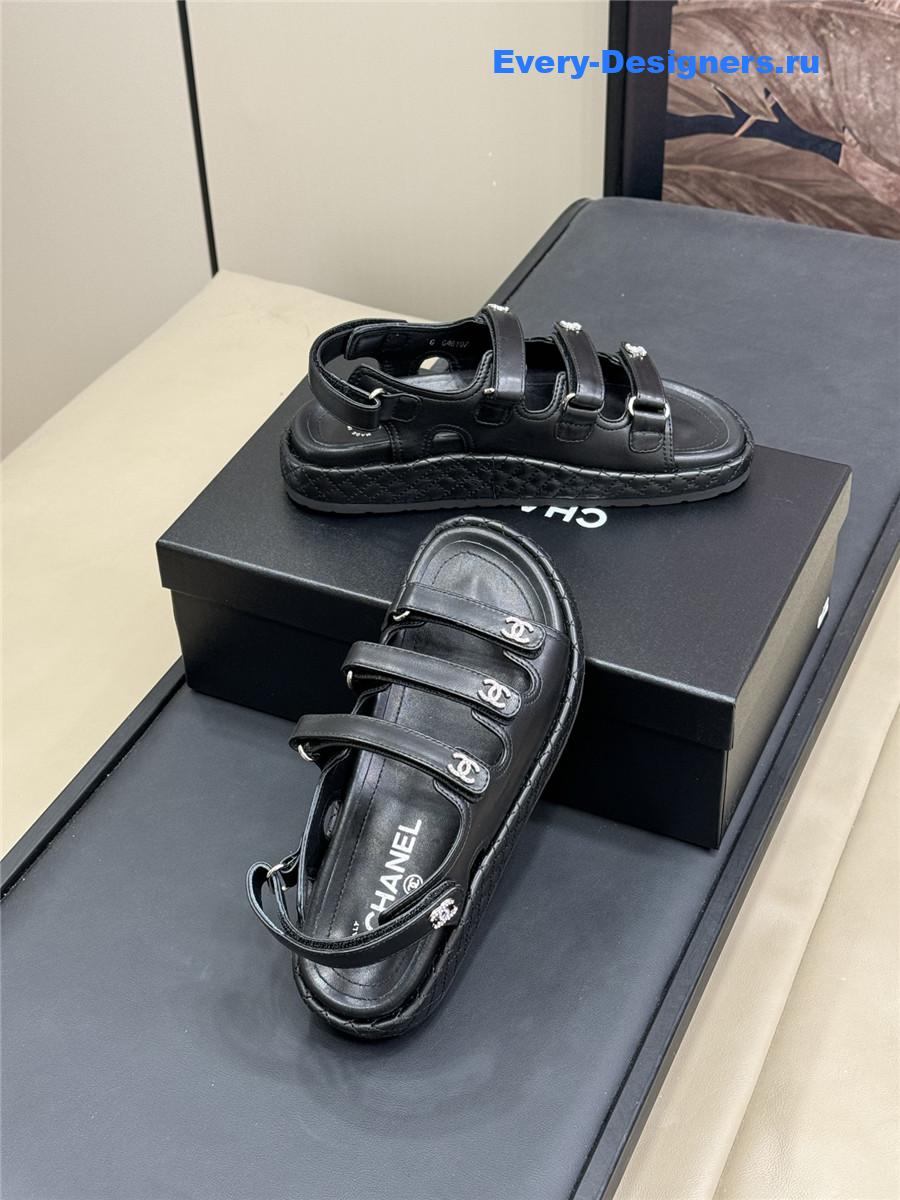 Ch**el black waxed leather sandals