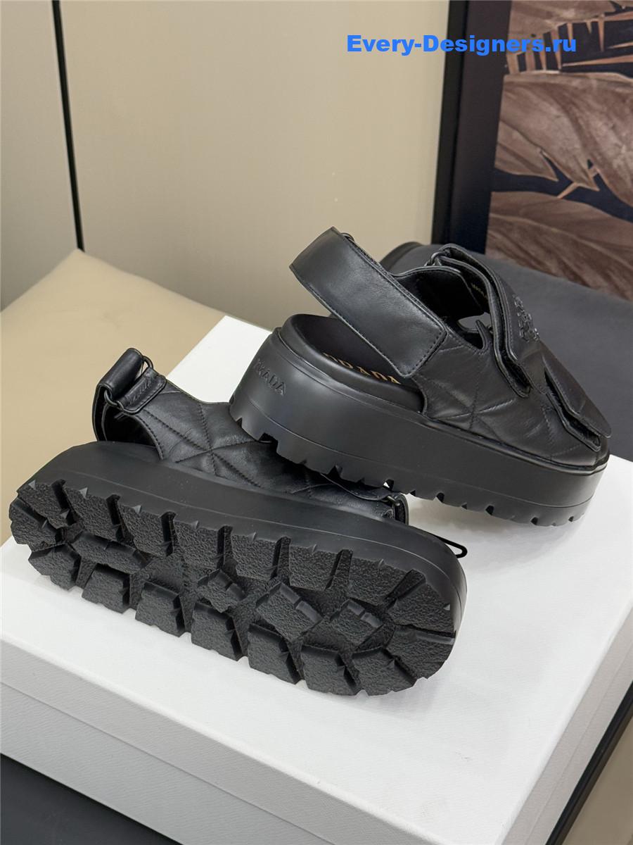 Pra*a black padded nappa leather sandals