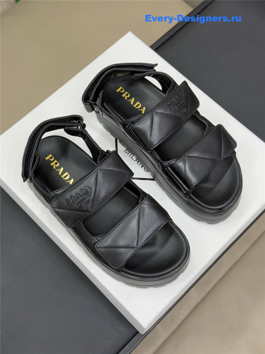 Pra*a black padded nappa leather sandals