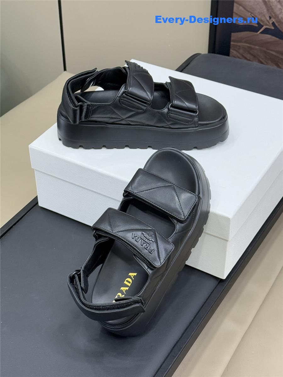 Pra*a black padded nappa leather sandals