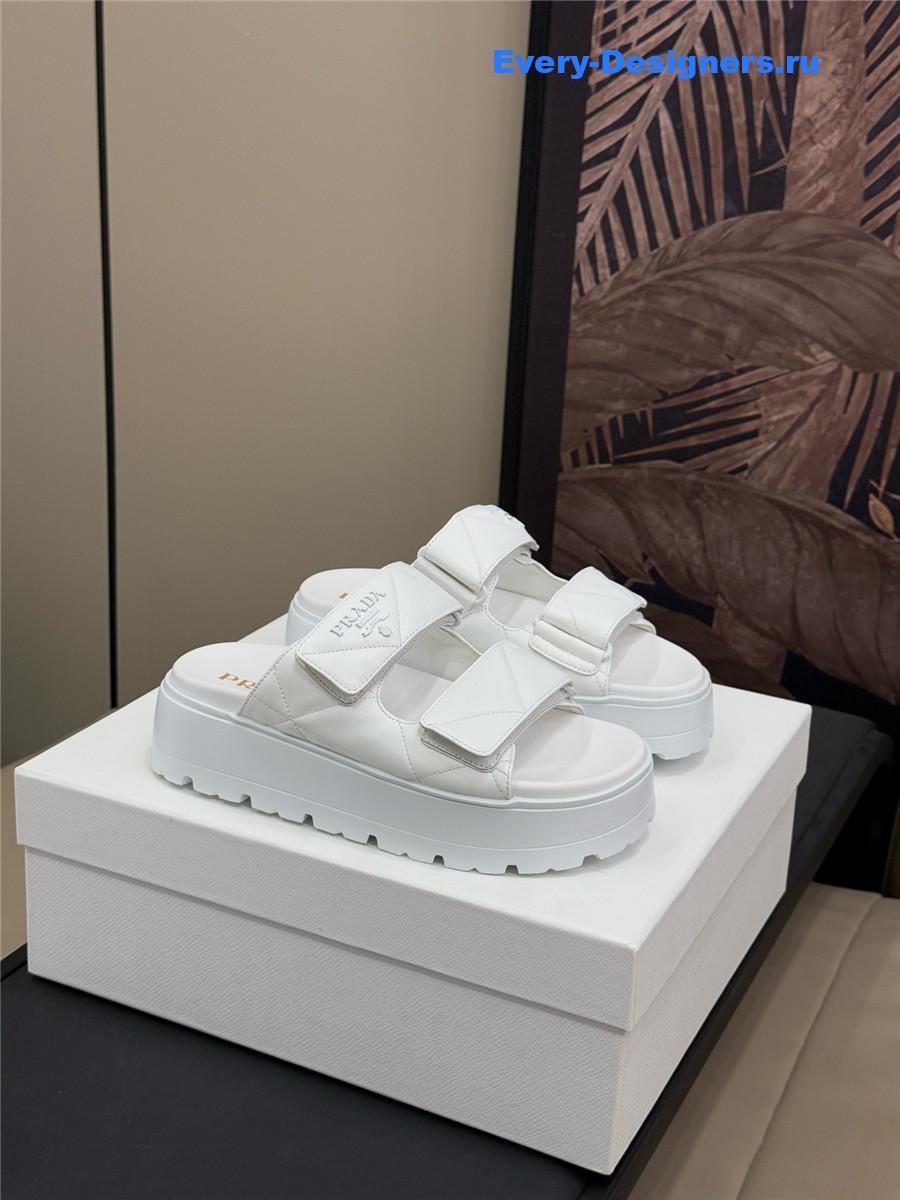 Pra*a white padded nappa leather sandals