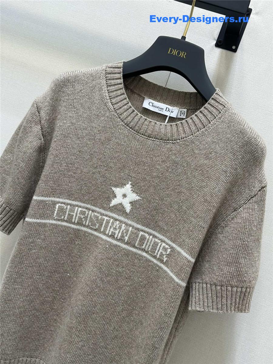 D10r jacquard knit short sleeve top brown