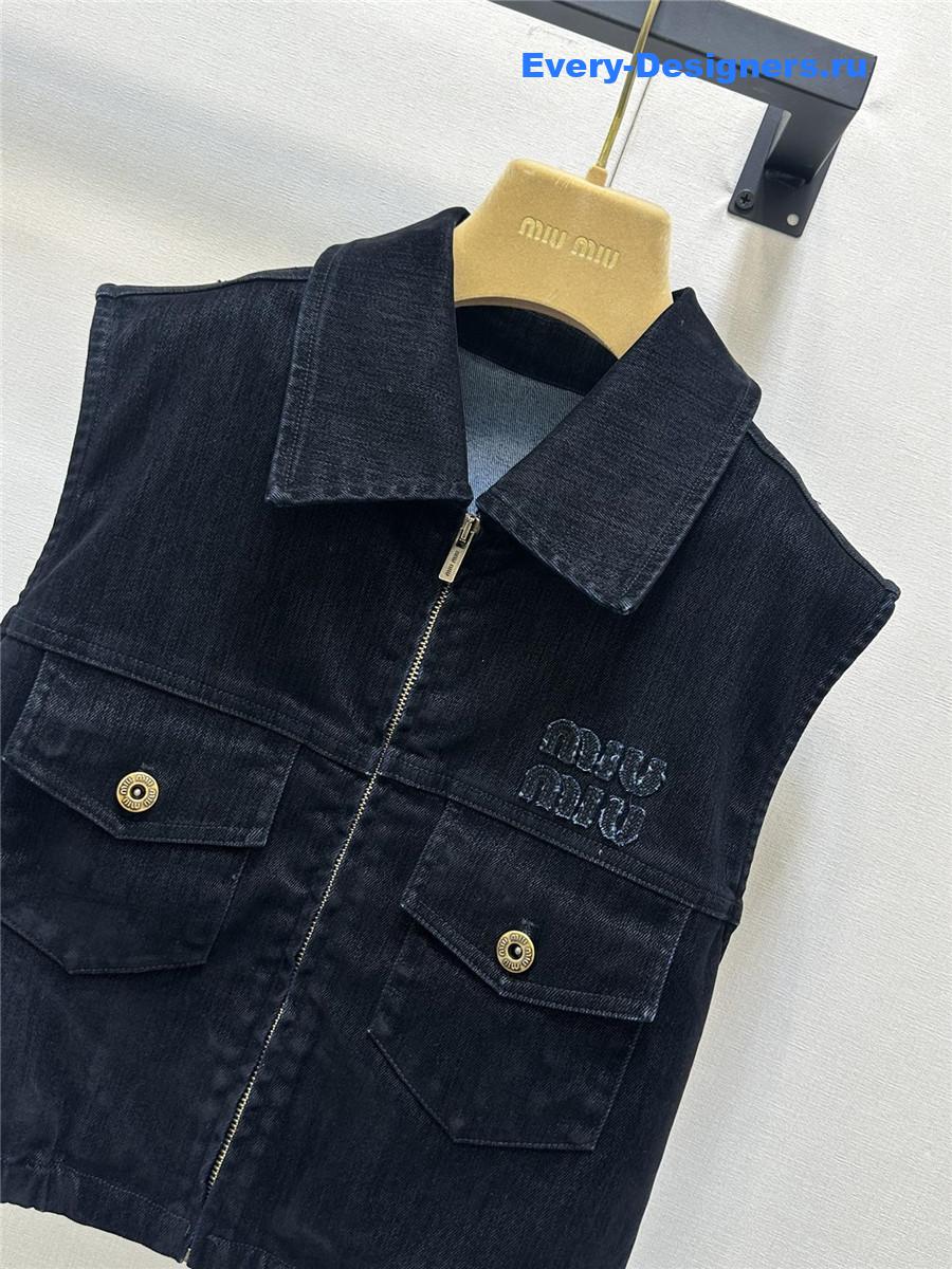 Miu Miu Velvet Denim Cropped Vest