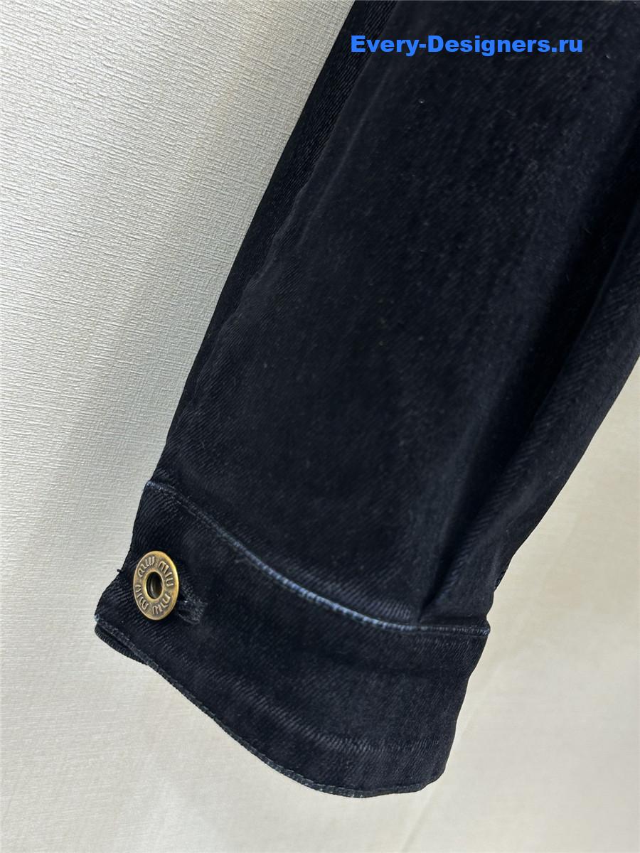 Miu Miu Velvet Zip-Up Denim Jacket