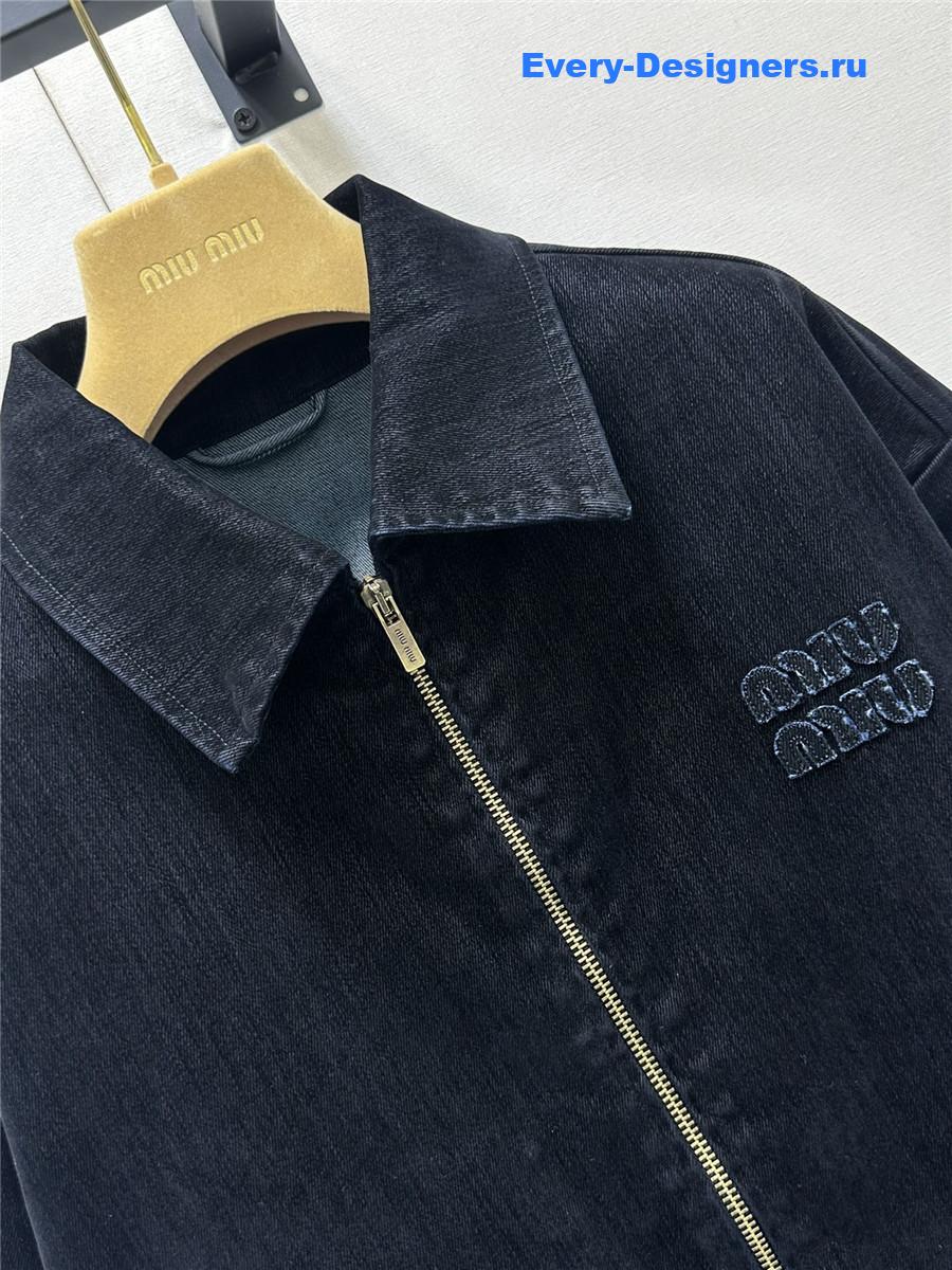 Miu Miu Velvet Zip-Up Denim Jacket