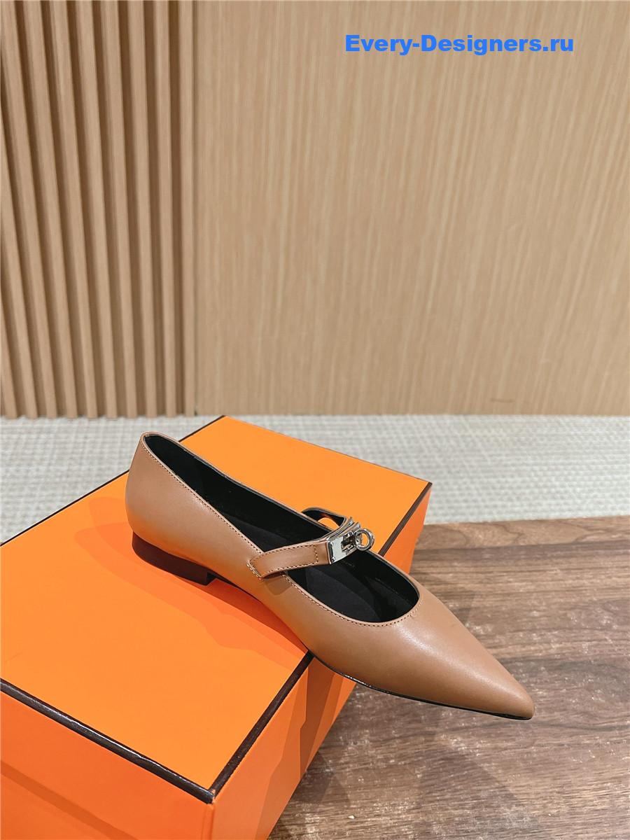 H**me5 brown calfskin ballet flats for women