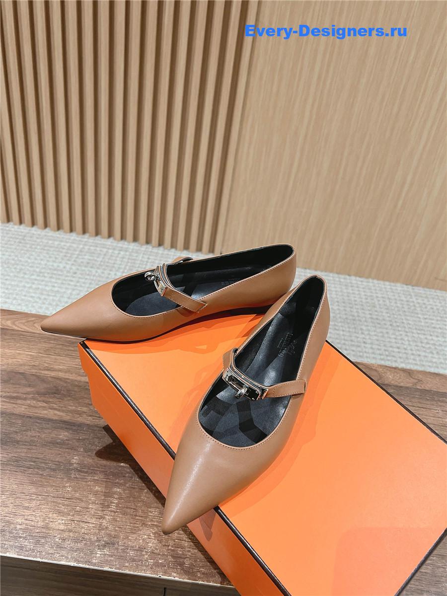 H**me5 brown calfskin ballet flats for women