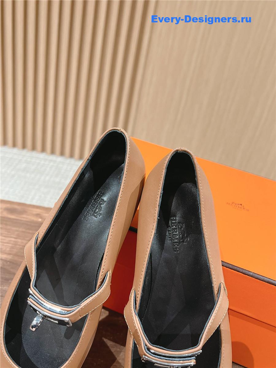 H**me5 brown calfskin ballet flats for women