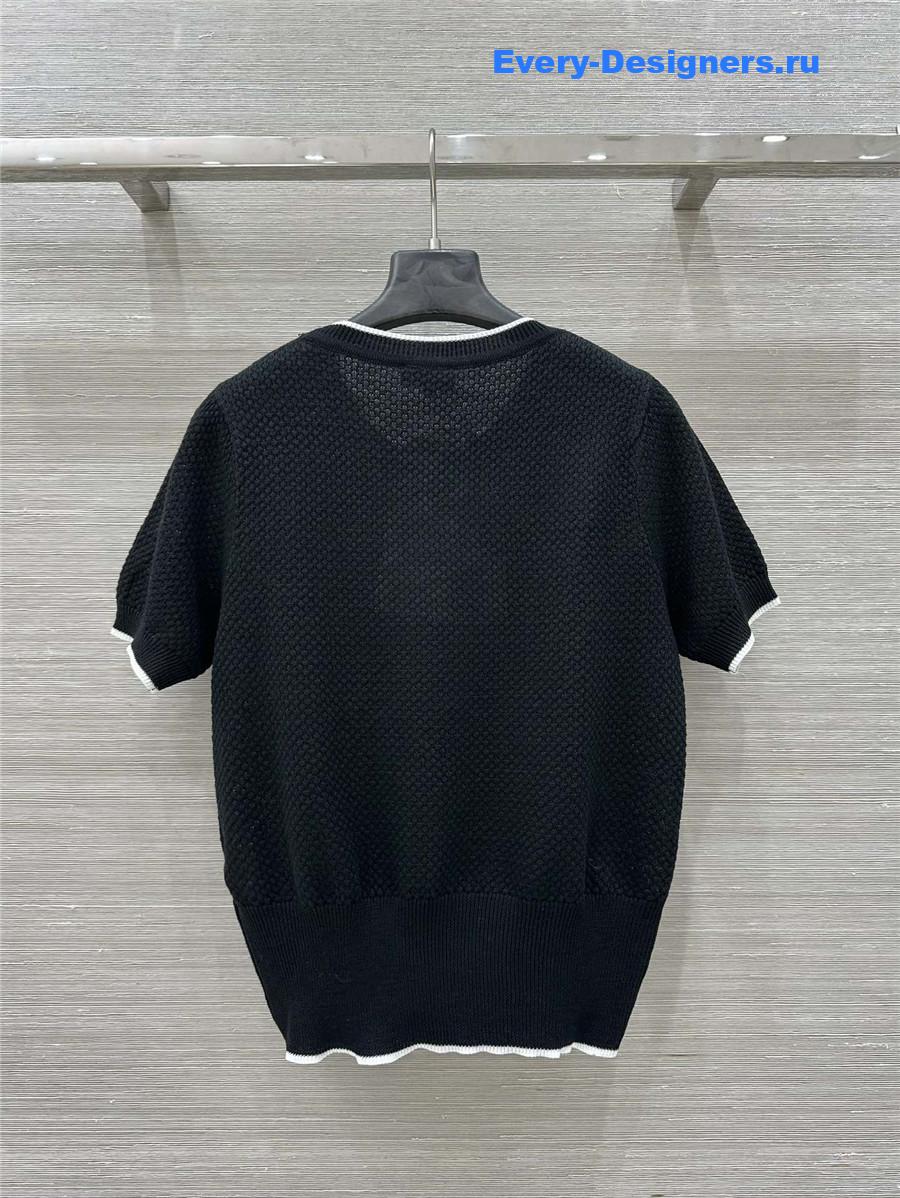 Ch**el black logo-embroidered knit top