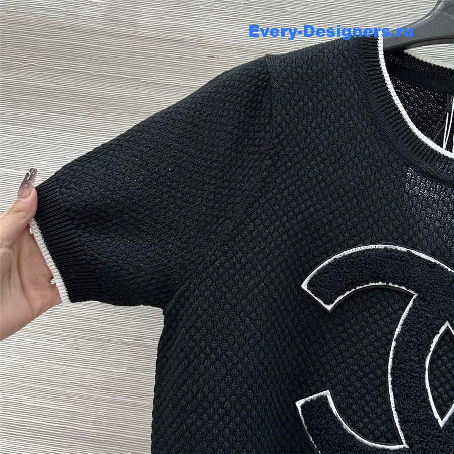 Ch**el black logo-embroidered knit top