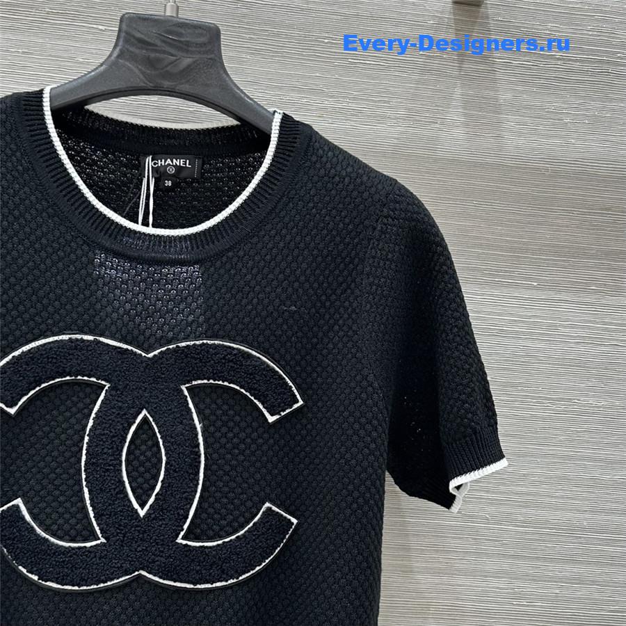Ch**el black logo-embroidered knit top