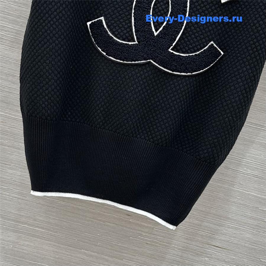 Ch**el black logo-embroidered knit top