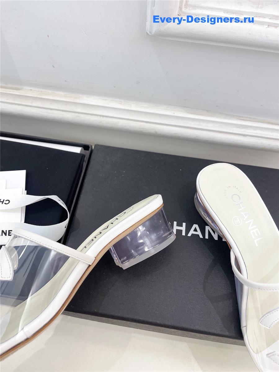 Ch**el white pvc patent leather cc slides