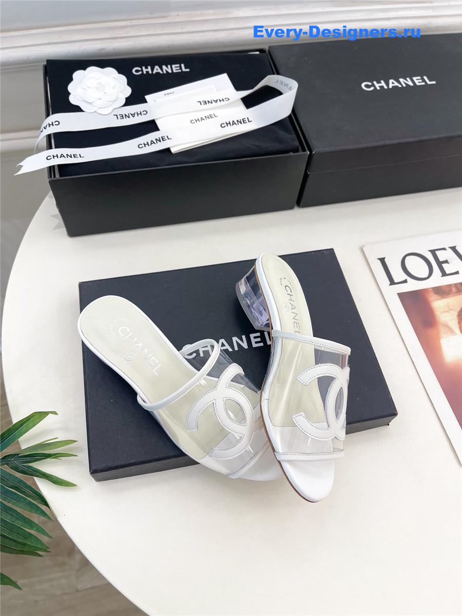 Ch**el white pvc patent leather cc slides