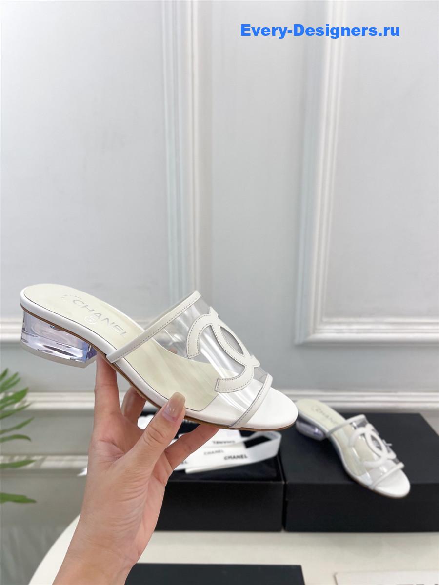 Ch**el white pvc patent leather cc slides