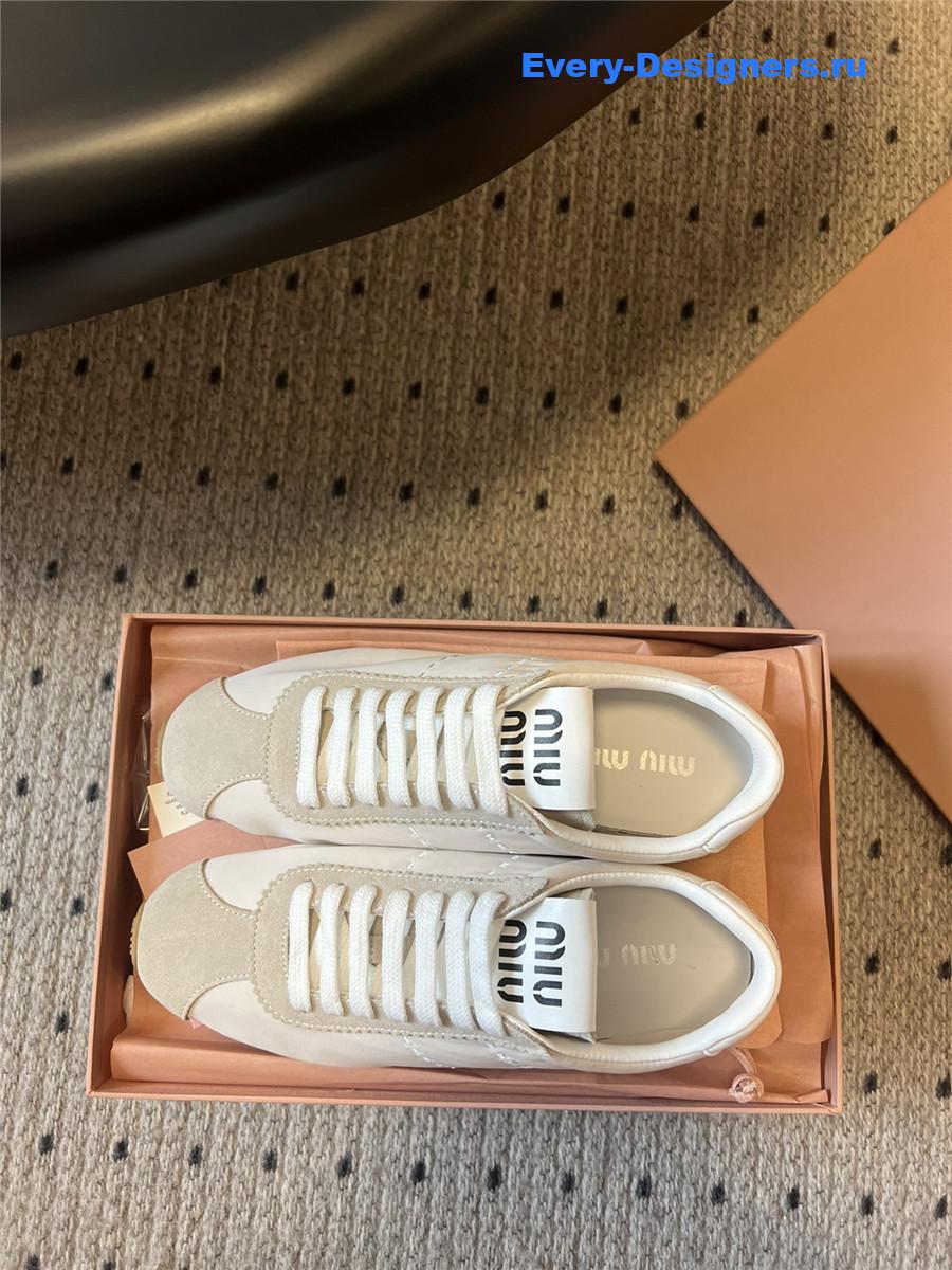 Miu Miu Beige Nylon Suede Sneakers