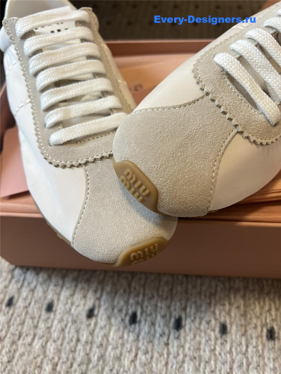 Miu Miu Beige Nylon Suede Sneakers