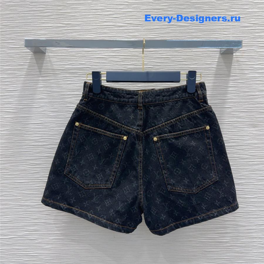 l0vis Vvtt0n monogram black denim shorts