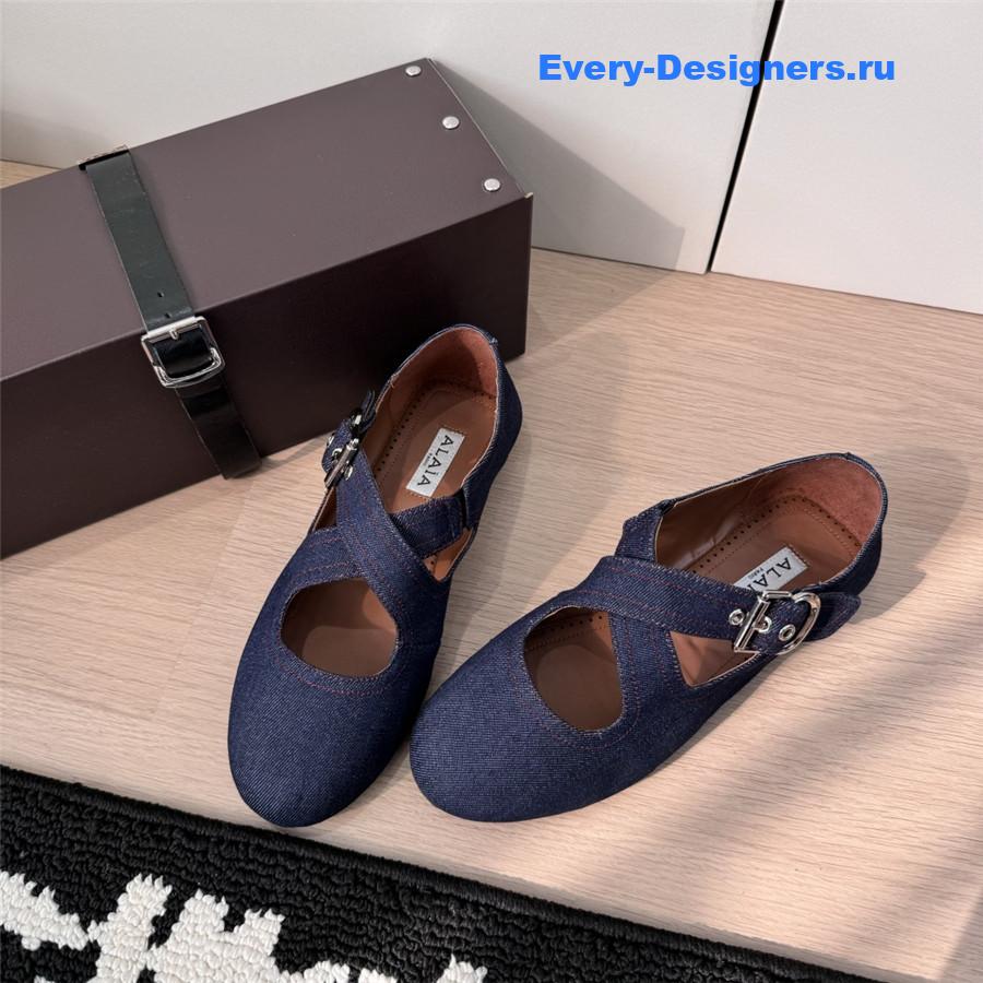 Alaïa Denim Criss Cross Flats