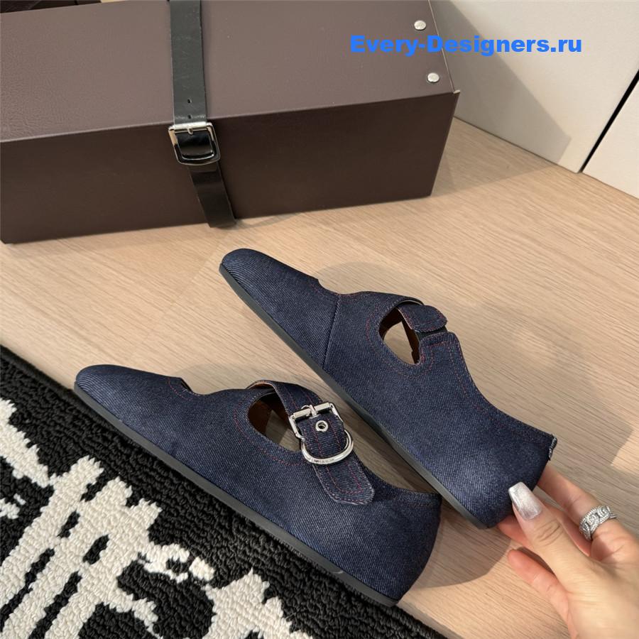 Alaïa Denim Criss Cross Flats