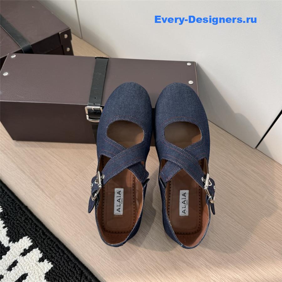 Alaïa Denim Criss Cross Flats