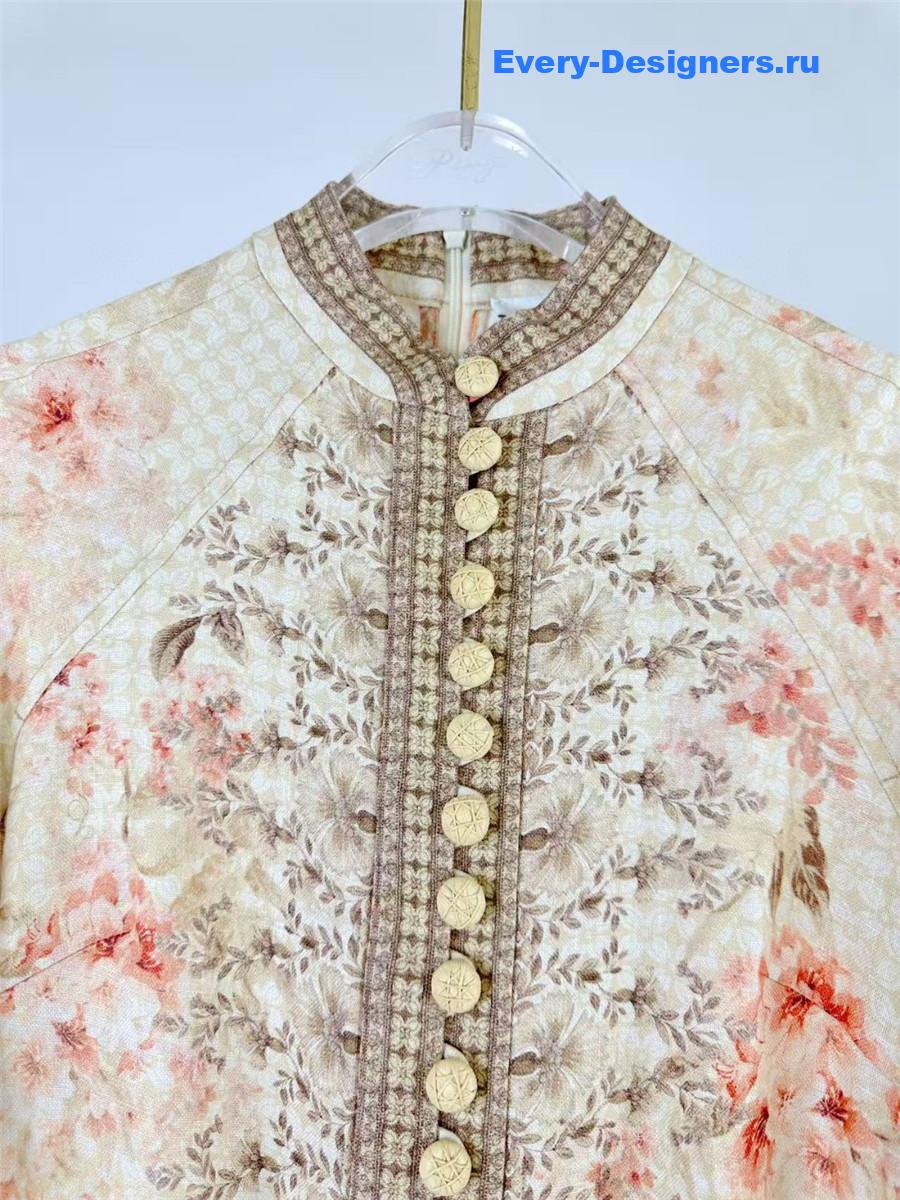 Zimm Beige Floral Midi Dress