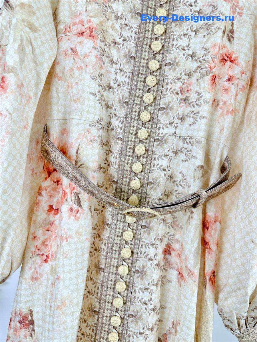 Zimm Beige Floral Midi Dress