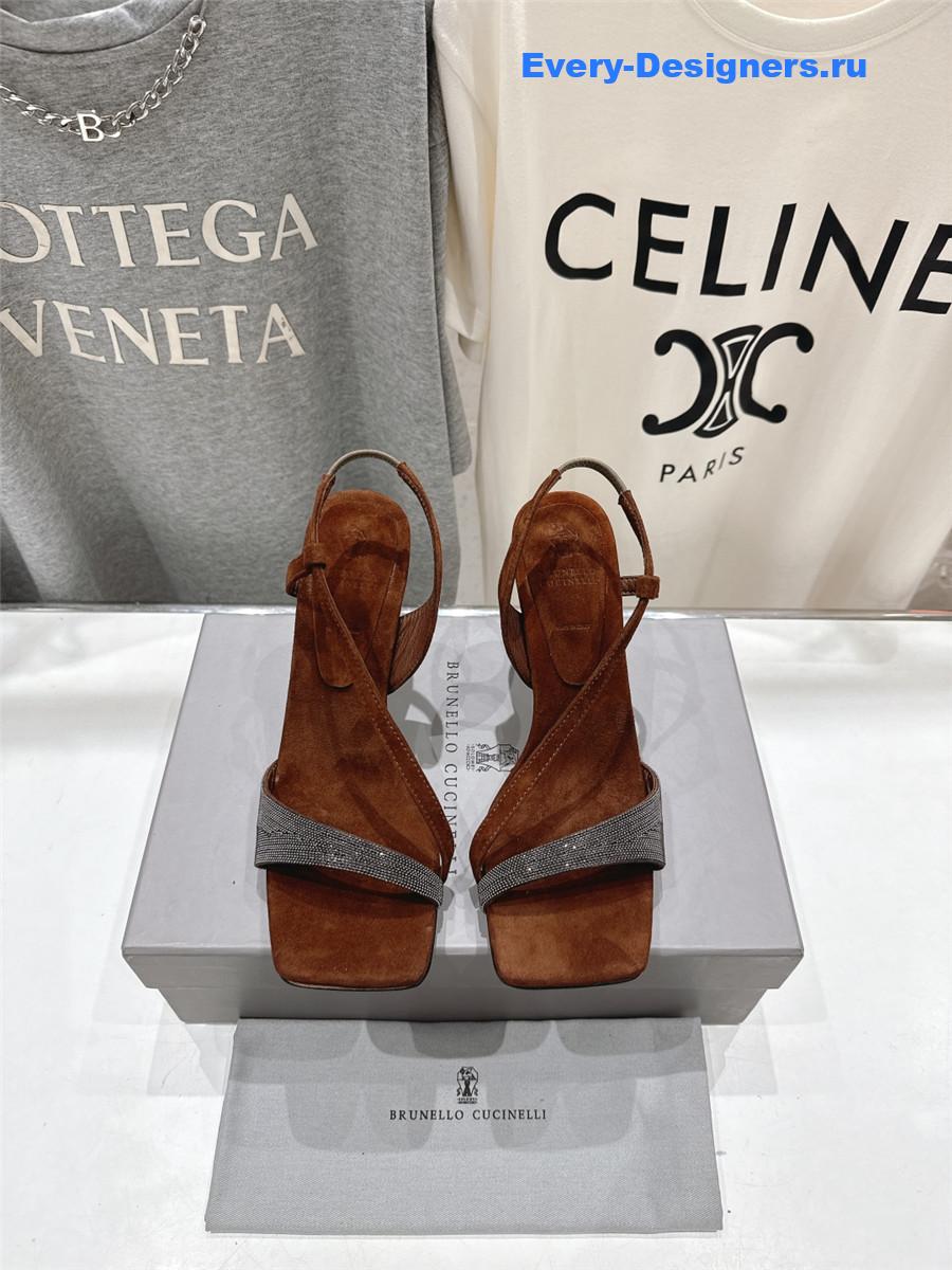 BC Brown Beaded Slingback Pumps