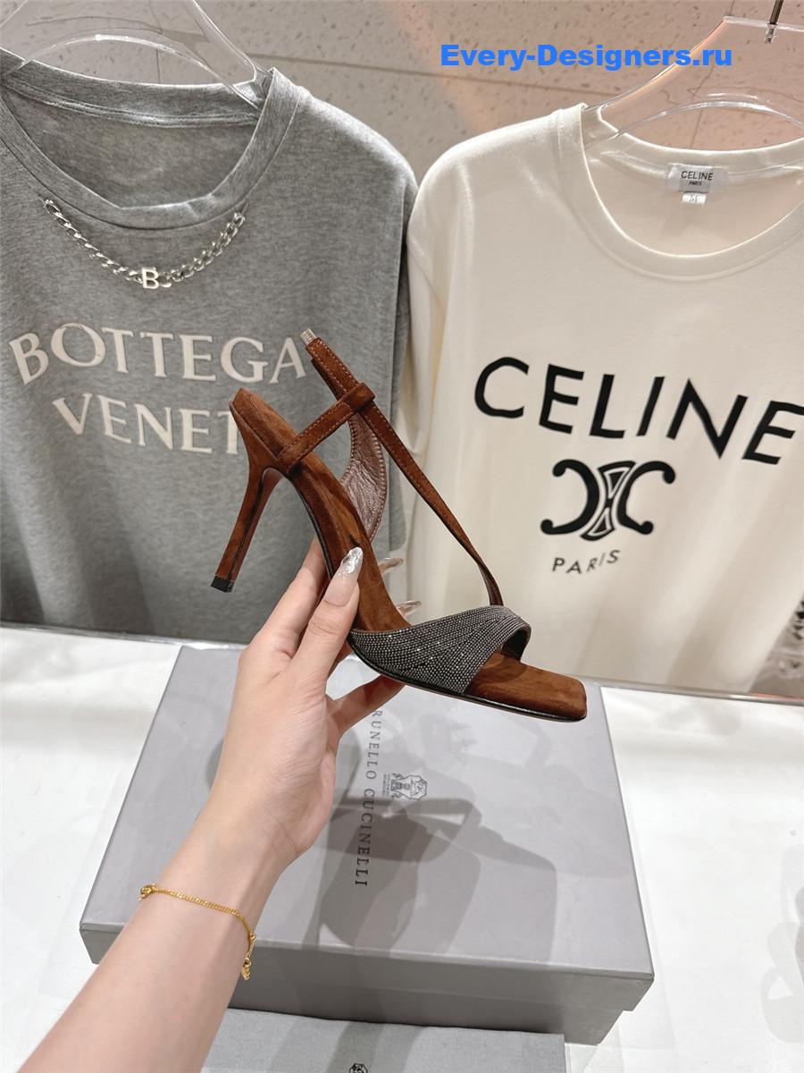 BC Brown Beaded Slingback Pumps