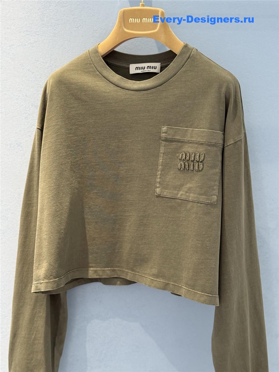 Miu Miu Olive Green Jersey T-Shirt