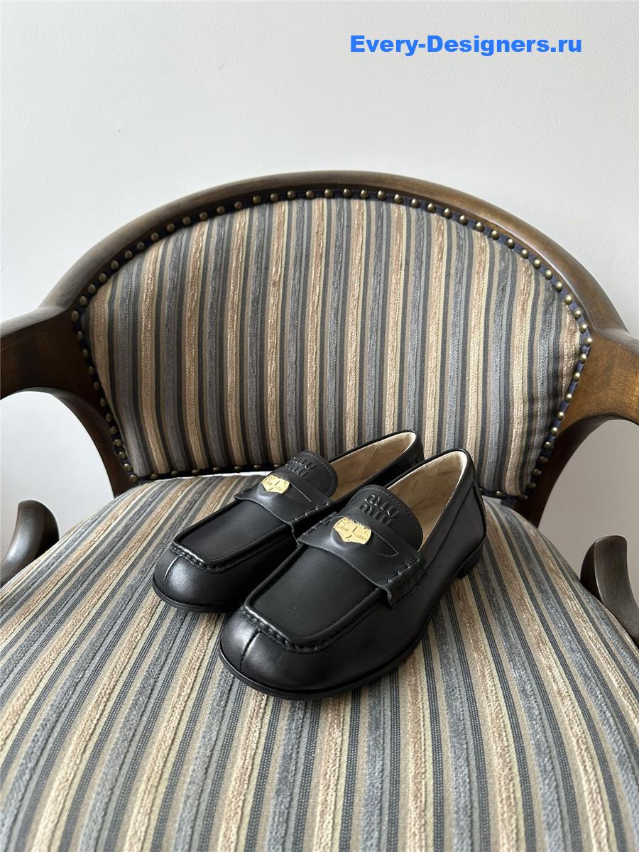 Miu Miu Black Leather Penny Loafers