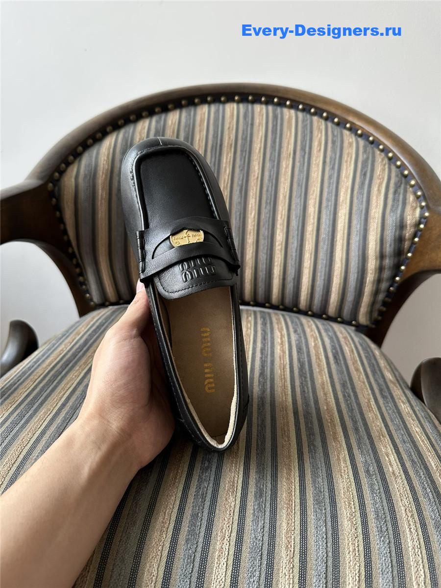 Miu Miu Black Leather Penny Loafers