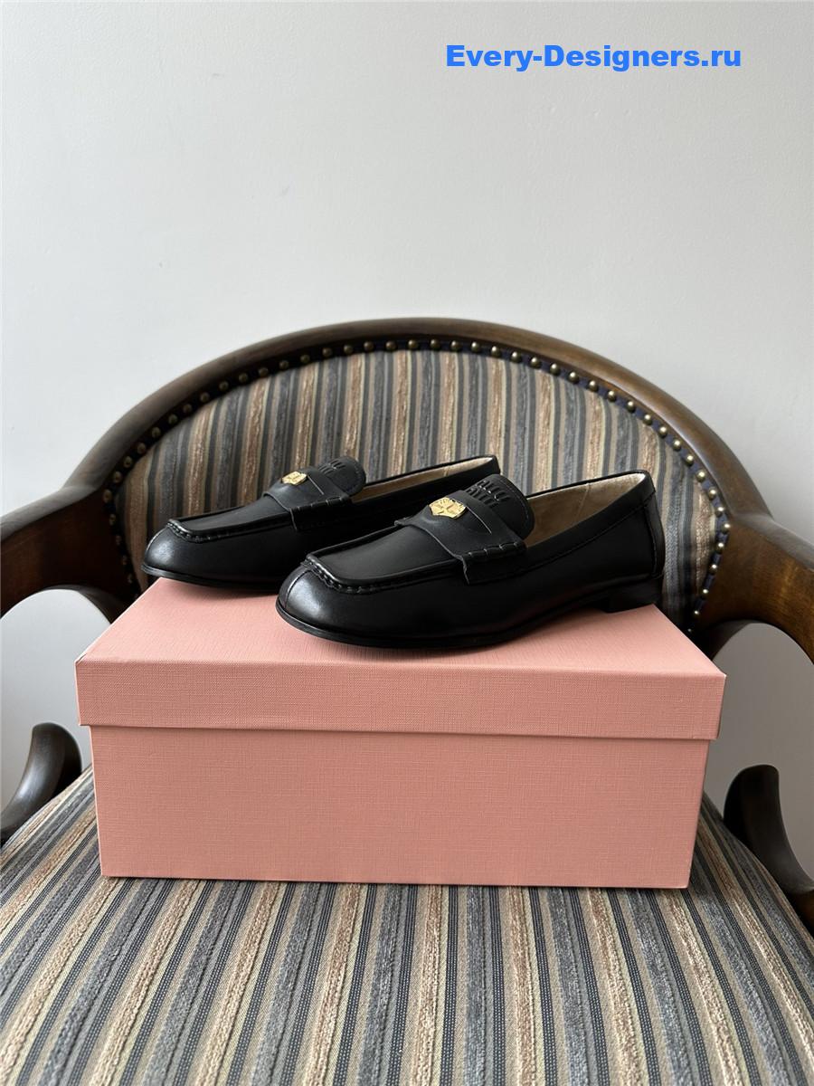 Miu Miu Black Leather Penny Loafers