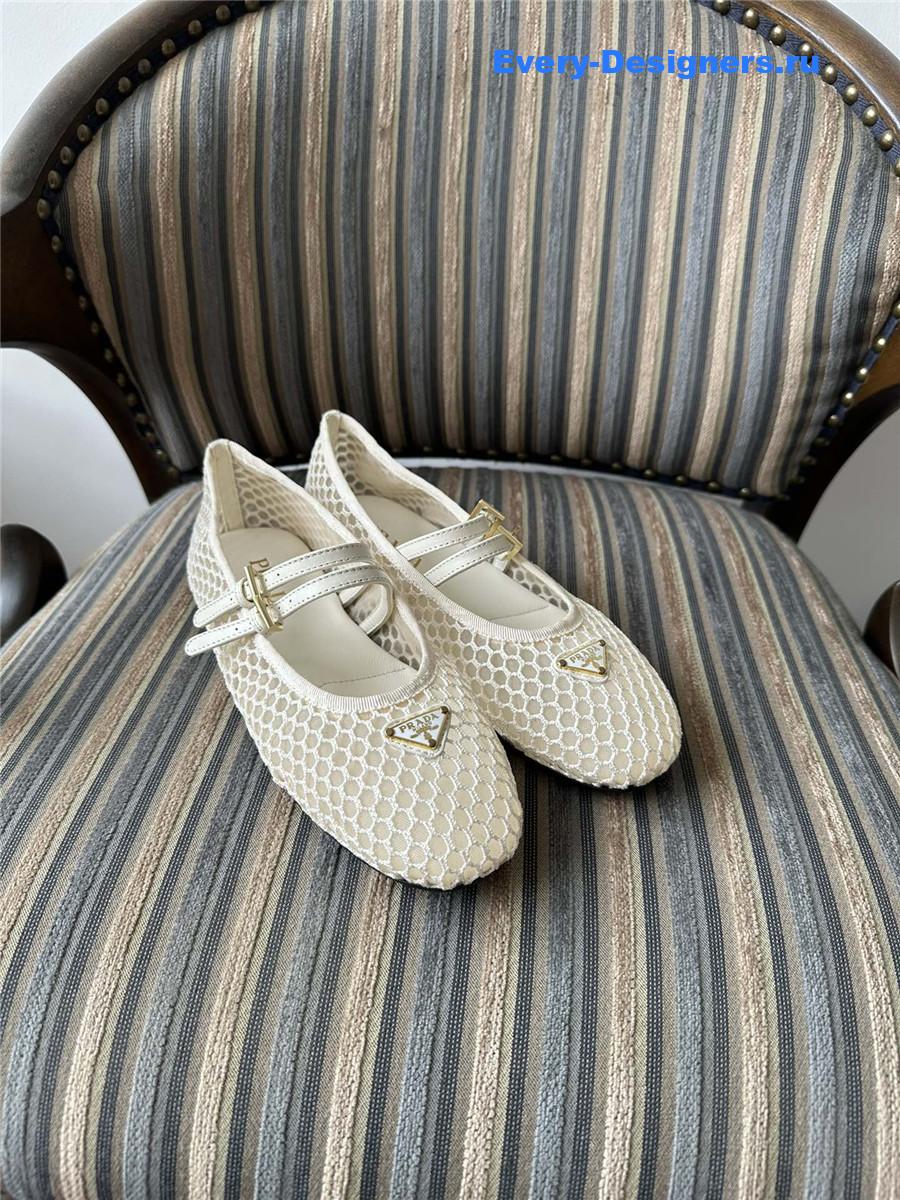 Pra*a ballerine mesh mary jane flat in beige
