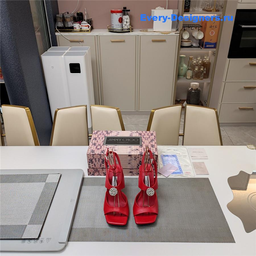 J1m*y Ch00 orb 95 red velvet sandals