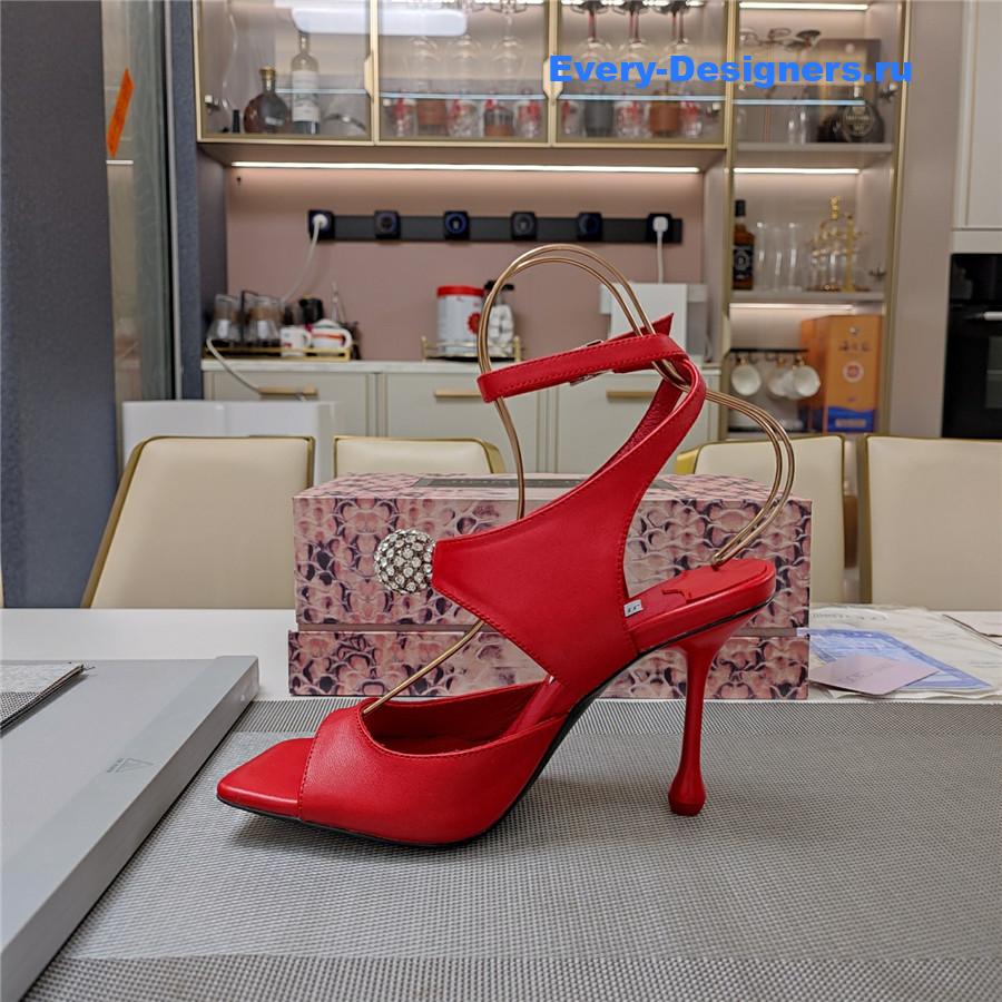 J1m*y Ch00 orb 95 red velvet sandals